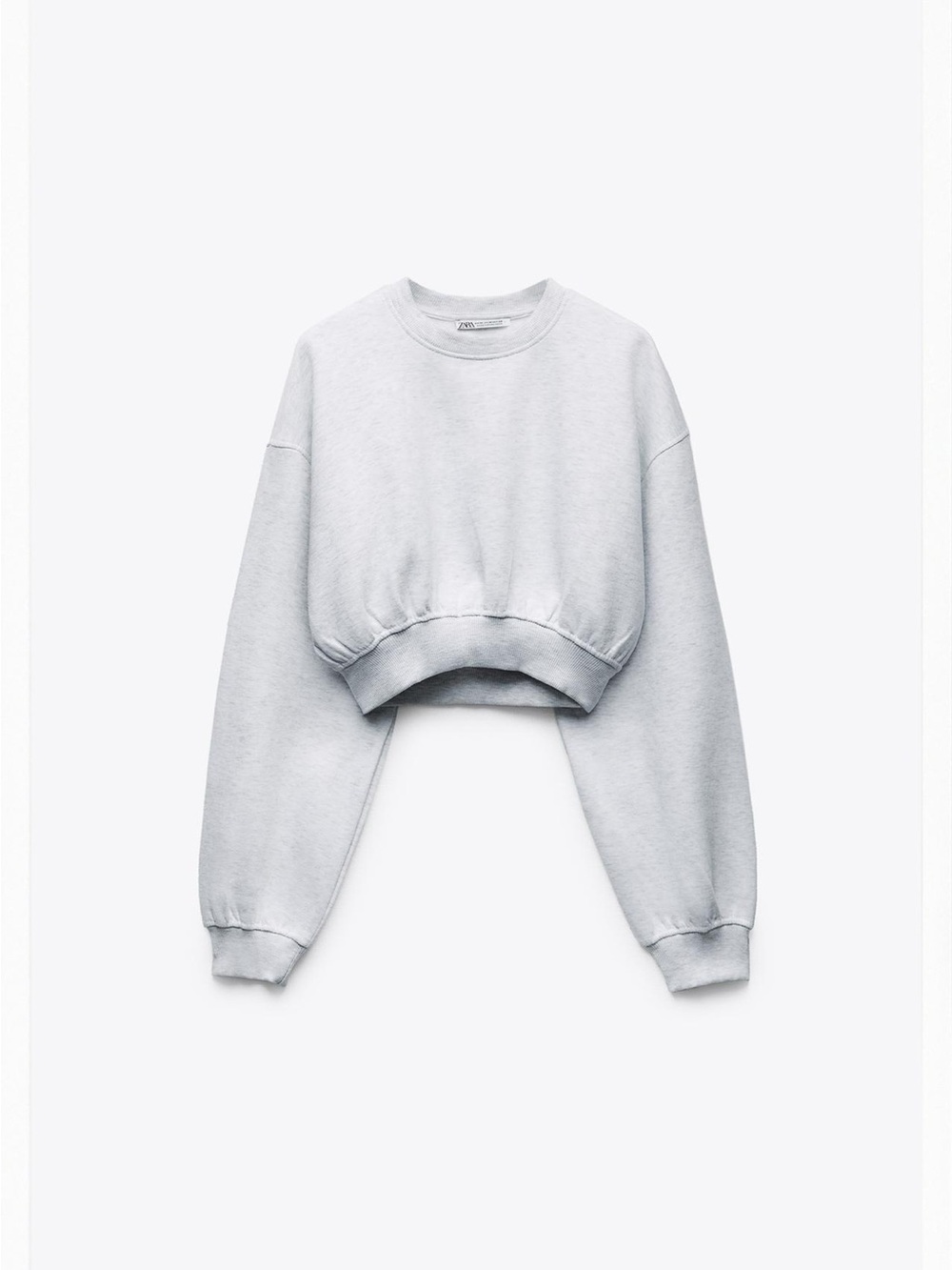 Zara Light Gray Cropped Crewneck Sweatshirt
